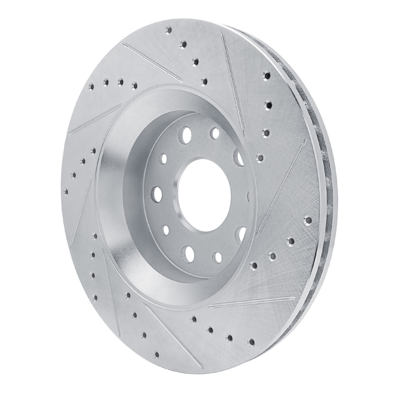 Jeep Wrangler Brake Rotor (1) - Front Left - R1 Concepts - Drilled & Slotted - Silver - `18-`25